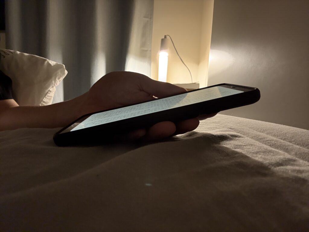 Reading in bed with Boox Palma