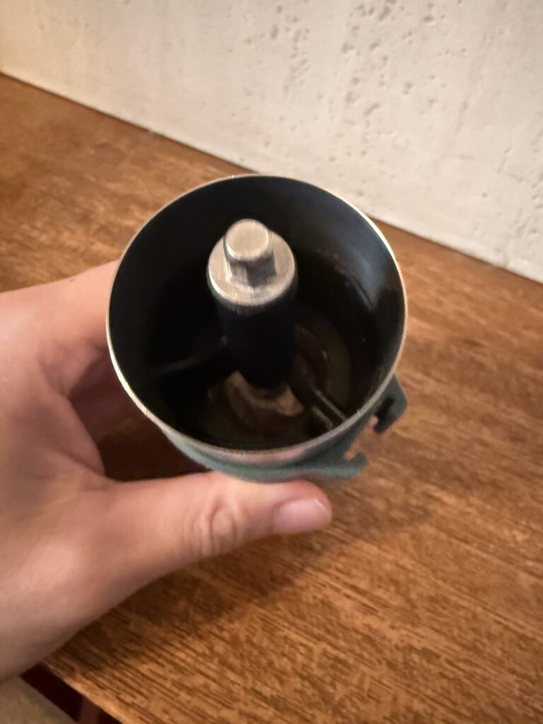 HARIO V60 Metal Coffee Mill can grind enough beans for about three cups of coffee at a time.