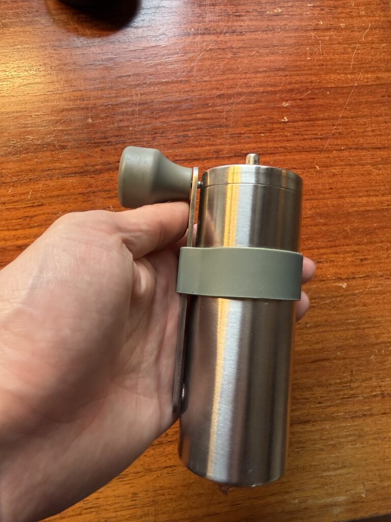 HARIO V60 Metal Coffee Mill is compact model originally designed with outdoor use in mind.