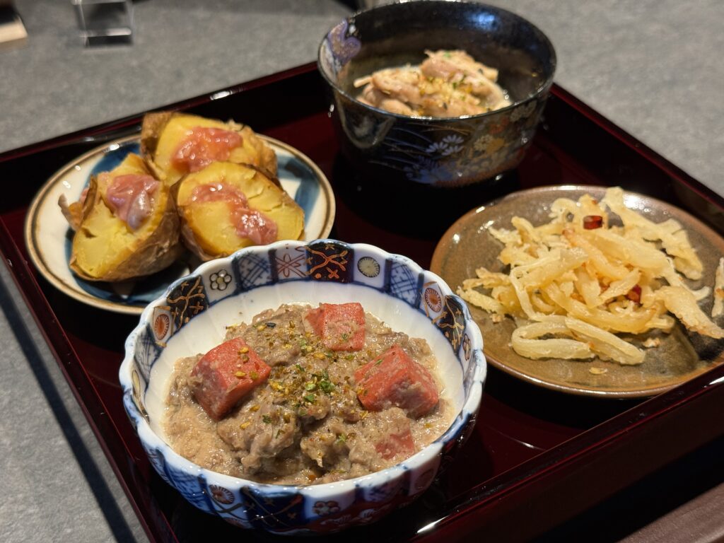 A selection of Japanese snacks to pair with sake at SHIZIMA