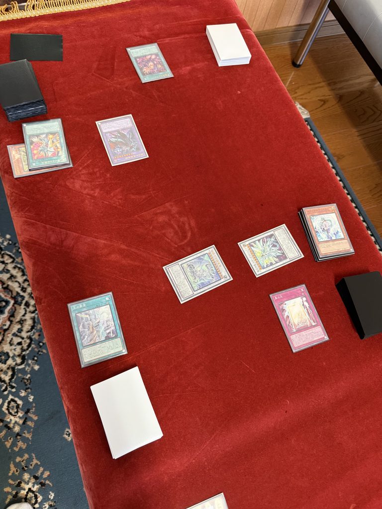 Playing Yu-Gi-Oh! cards with a longtime friend