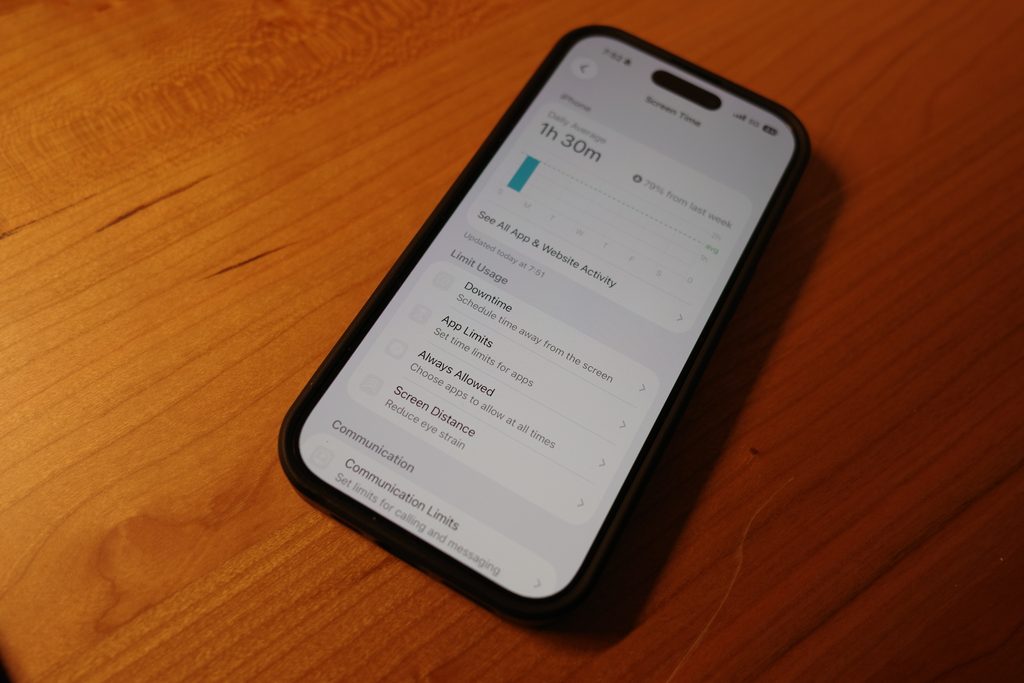 iPhone Screen Time settings showing app usage limits for Instagram