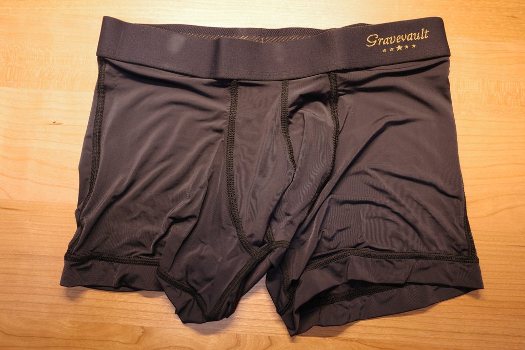 Brand-new Gravevault boxer briefs photographed for a review